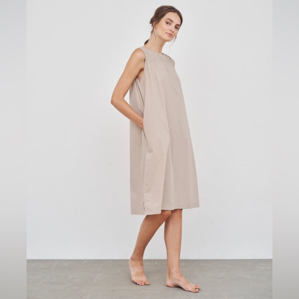CARE BY ME Laura Bell 100% Cotton Poplin Brown Smock Front Tank Dress Sz. S-M